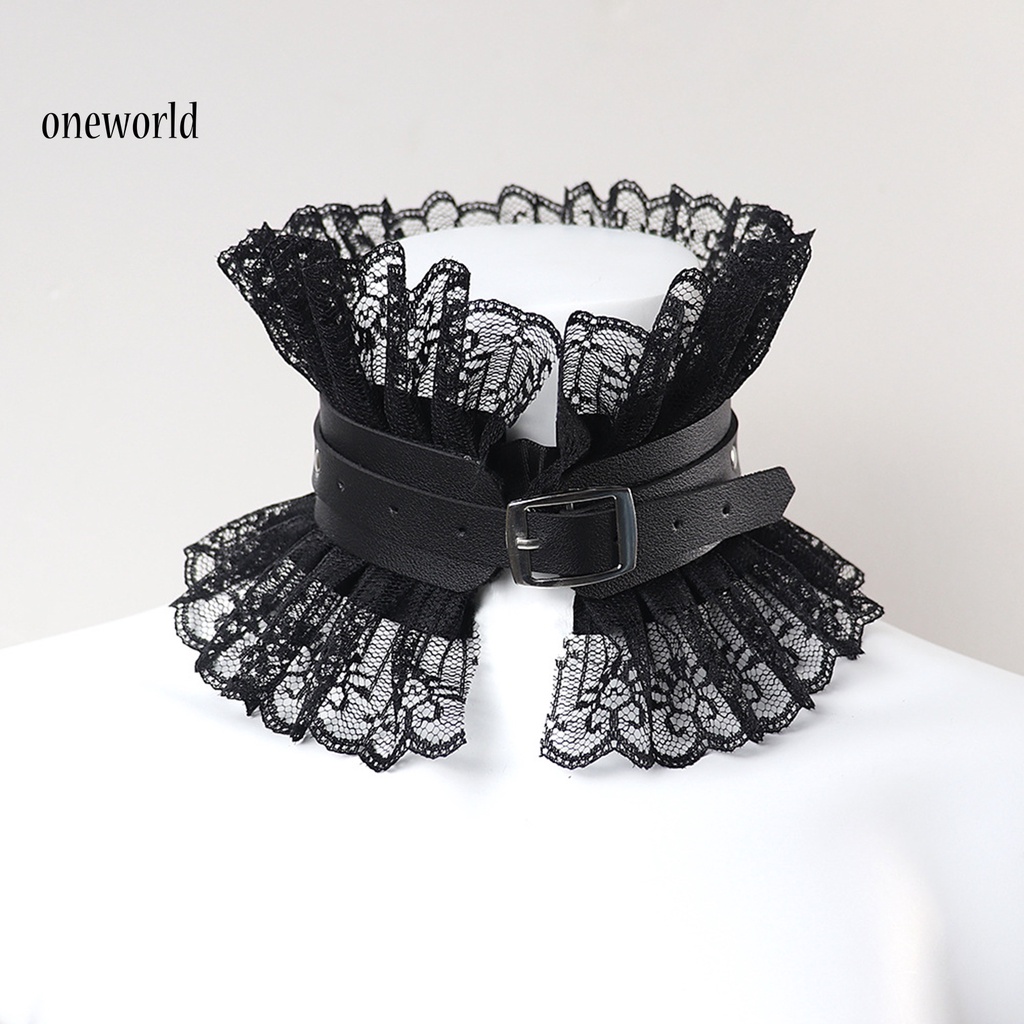 |Onwo Dress Mini Lengan Pendek Untuk Wanita| Kalung Choker Lolita Bahan Lace Gaya Gothic Untuk Kostum Cosplay