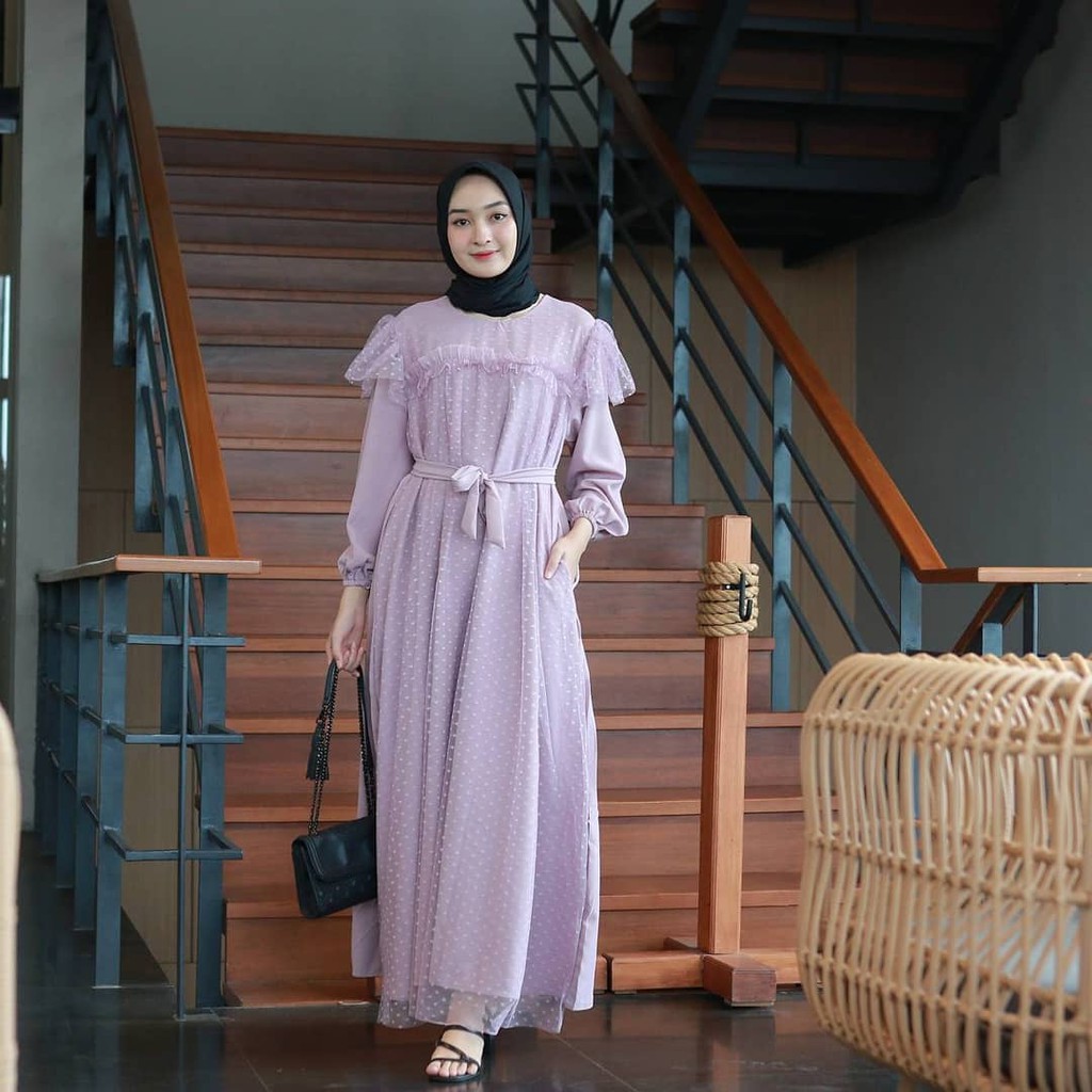 Mira Maxy Dress Mix Brukat Polka l Gamis Kondangan Fashion Wanita Terlaris