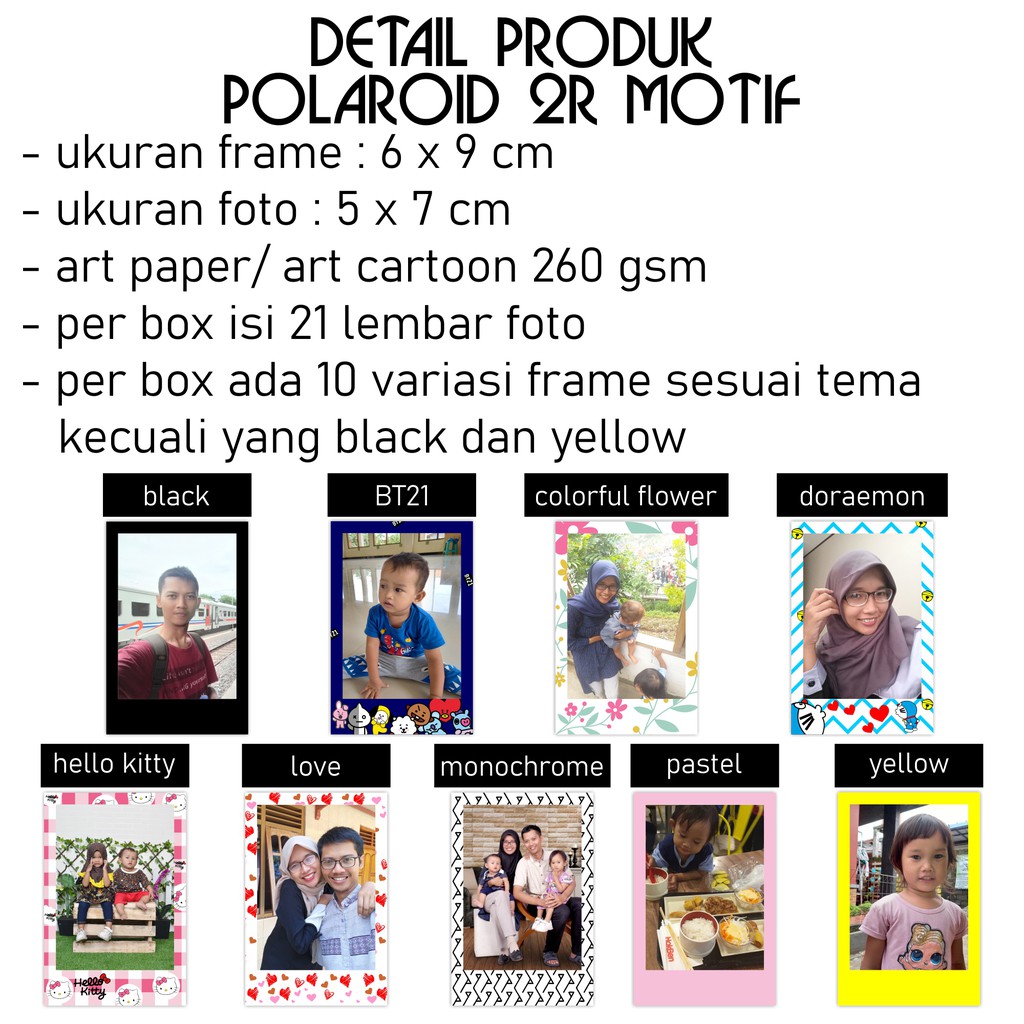 POLAROID 2R MOTIF TANPA LAMINASI + FREE BOX