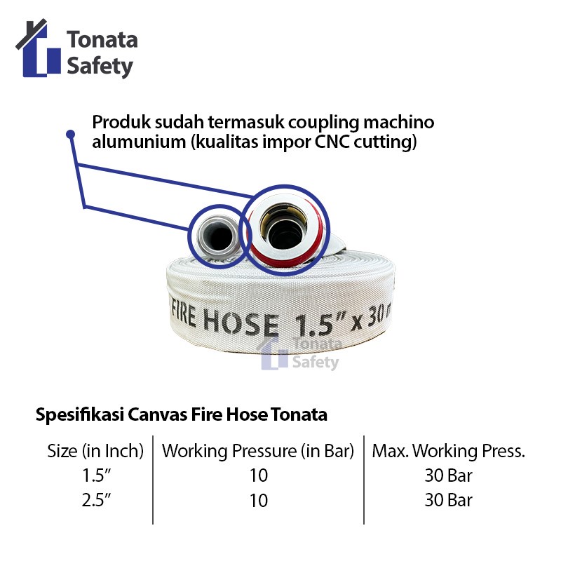 Fire Hose Canvas Tonata / Selang Pemadam 1.5&quot; x 20m / 20 m