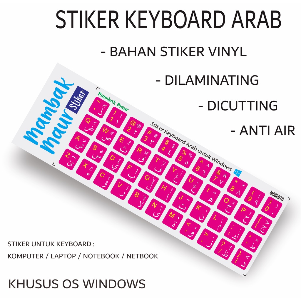 STIKER KEYBOARD ARAB WARNA BAHAN VINYL SUDAH DICUTTING DAN DILAMINATING - WARNA MAGENTA