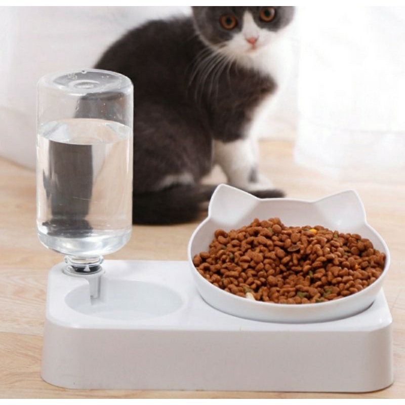 Tempat makan minum hewan auto feeder bentuk kucing lucu