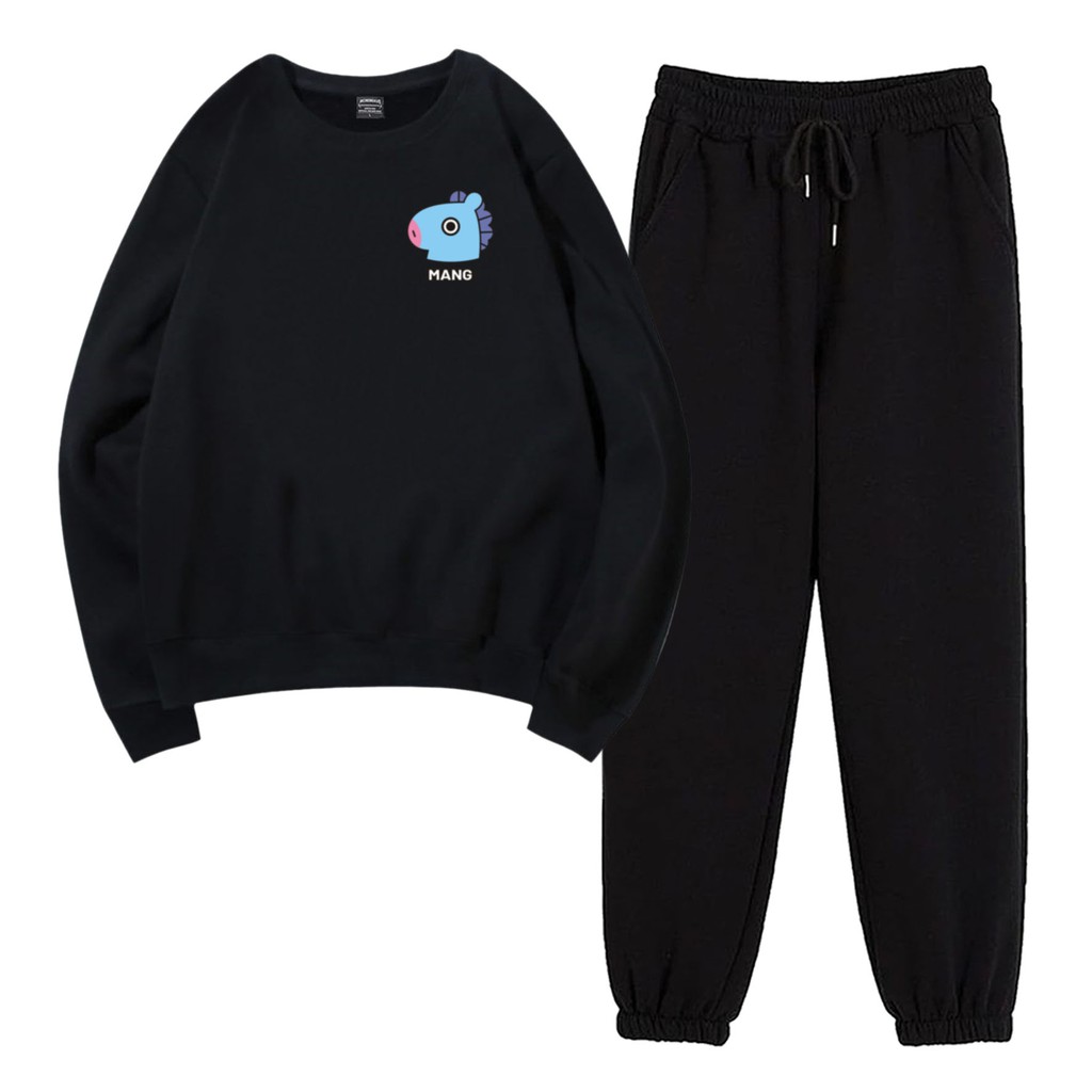 BESS - Baju Setelan Wanita Murah / Setelan Sweater + Jogger Hitam - LOGO M4NG