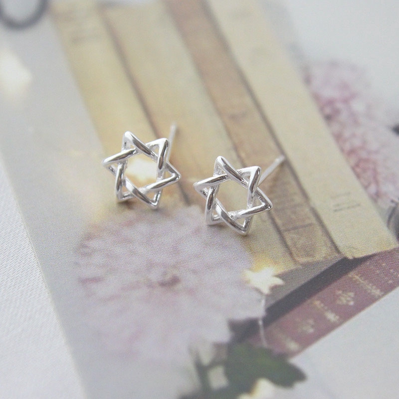 S925 Sterling Silver Mini Six-pointed Star Earrings Female Korean Personality Simple Temperament Hypoallergenic Sweet Heart Jewelry