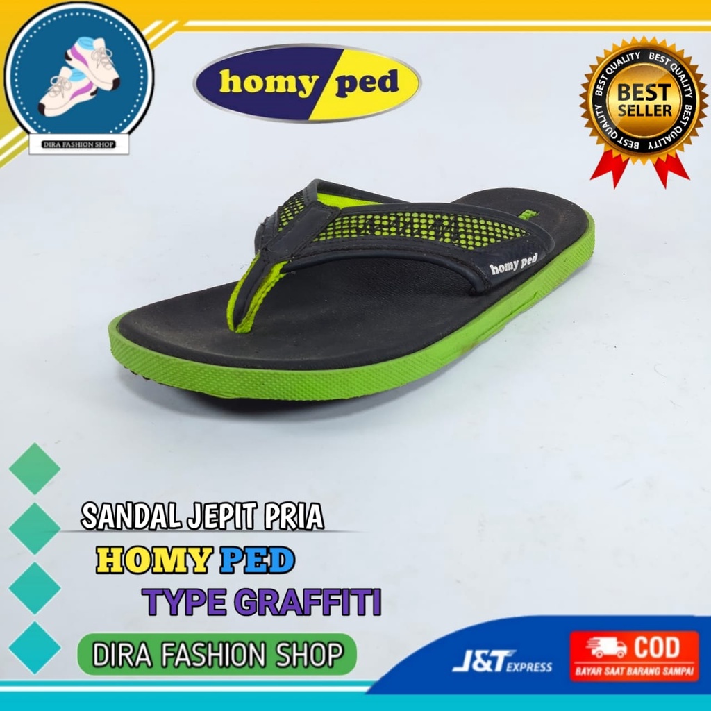 Sendal pria dewasa murah sandal homyped laki-laki original type GRAFFITI size 39 warna Hitam Hijau