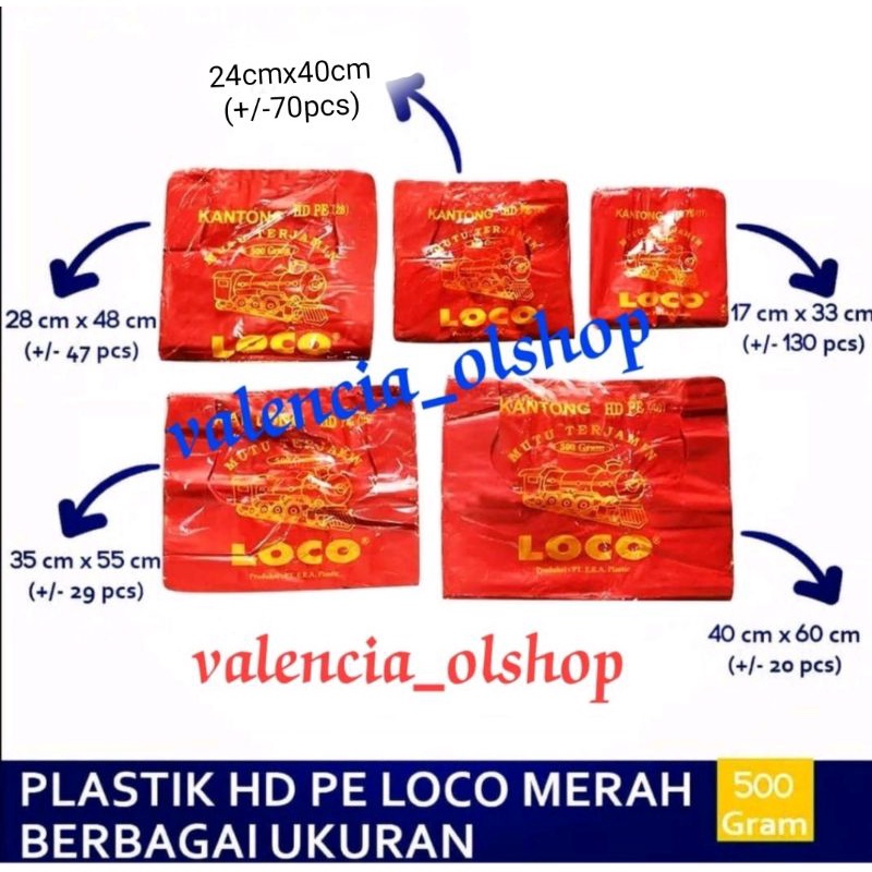 kantong plastik loco merah tebel 17, 24, 28, 35, 40 isi 500 gram