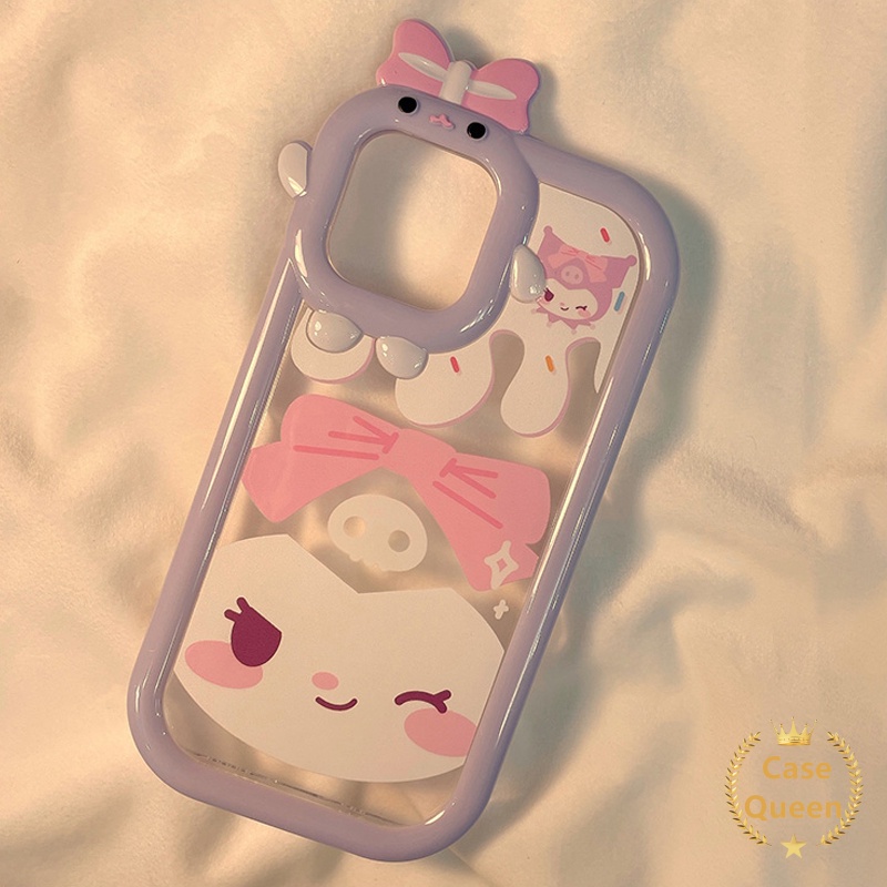 Kartun Kitty Kulomi Case OPPO A17 A7 A5S A12 A3S A12E A53 A74 A95 A16K A16E A52 A92 A96 A17K A76 Reno 5 5F 4F A57 A15 A5 A54 A16s A55 A15s A16 A9 A31Bow-knot Little Monster Case