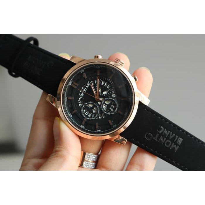 JAM TANGAN PRIA MONTBLANC KULIT TANGGAL BLACK ROSEGOLD (BLACK)
