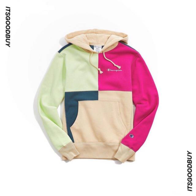 Champion X Urban Outfitters Reverse Weave Color Block Hoodie Sweatshirt Multicolor