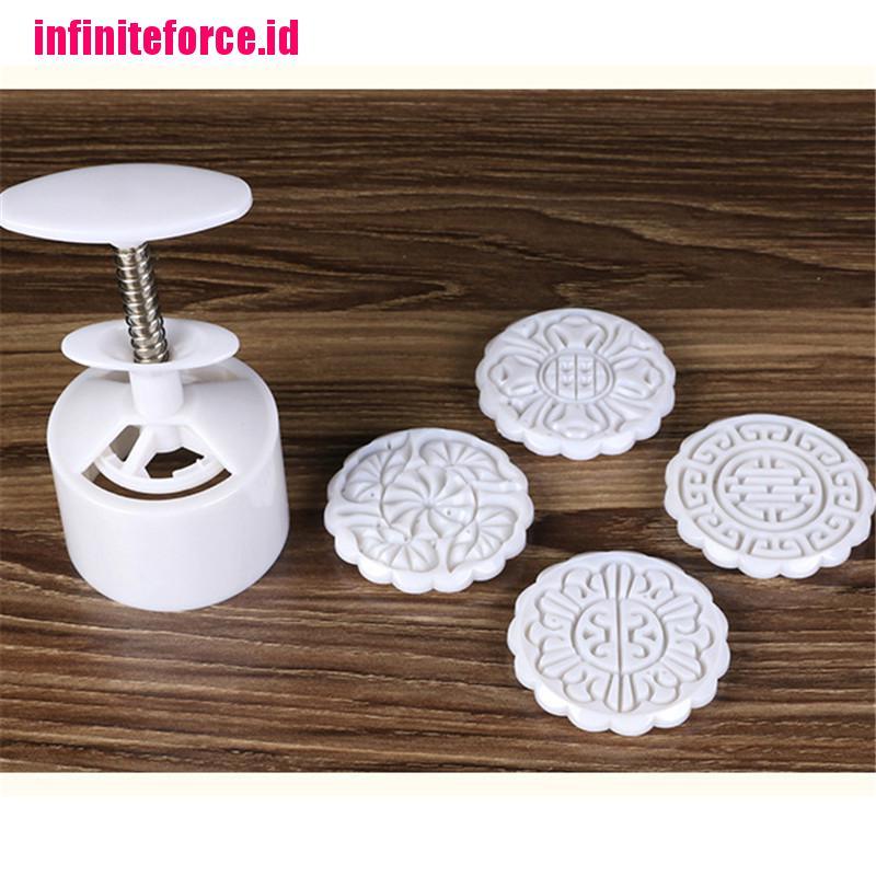 4 Stamps Flower Mooncake Moon Cake DIY Round Mold Baking Craft Tool Set