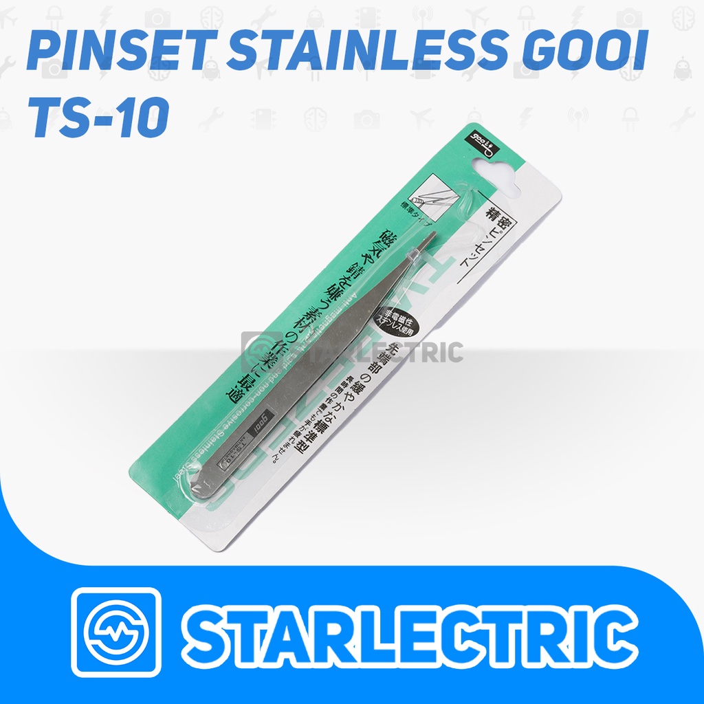 Pinset GOOI TS-10 TS10 Lurus Lancip Tweezer Anti Magnetic Stainless