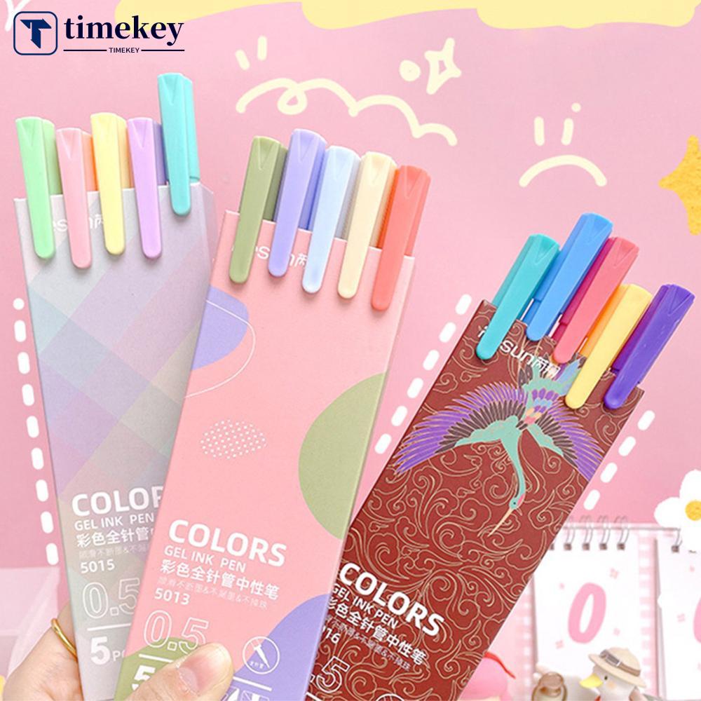 Timekey 5pcs / set Pulpen Gel 0.5mm Tinta Warna Campur Gaya Vintage Untuk Scrapbook / Menulis DIY K8M7