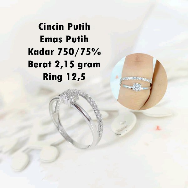 cincin putih double emas putih kadar 750 ring 12 koma5