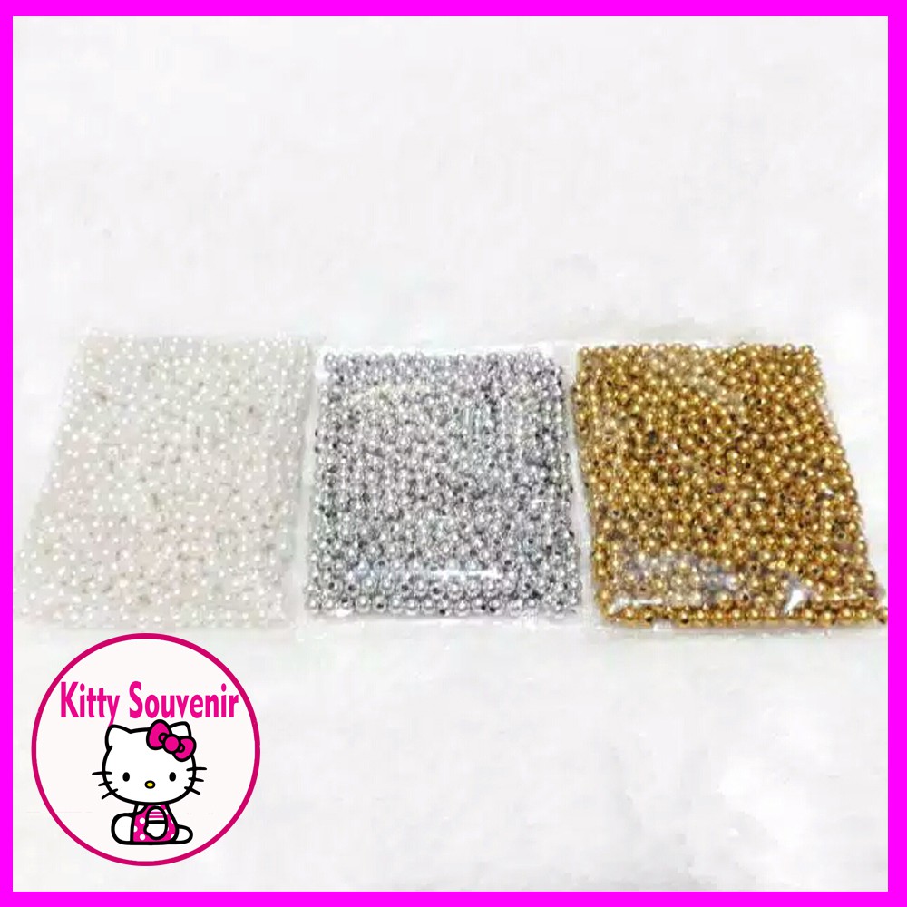 Manik mote 4 mm : mutiara, silver dan gold