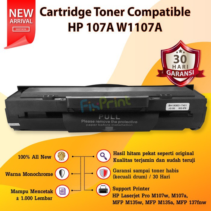 Cartridge Toner HP 107A W1107A Printer Laserjet 107 MFP 135 137 non Original