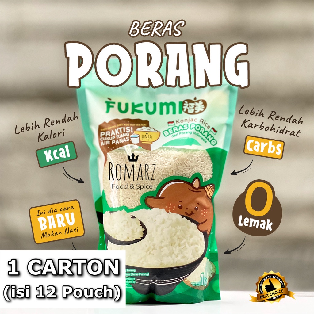 

FUKUMI BERAS PORANG ORIGINAL 1 KARTON-1kg|BERAS SHIRATAKI (ISI 12pcs)