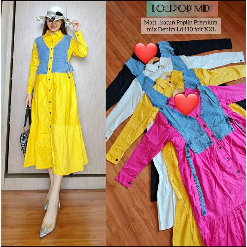 ( lolipop midi) Midi dress tunik wanita muslim syakila katun rayon busui
