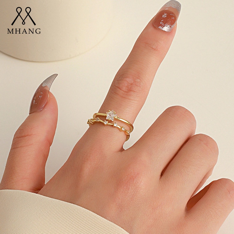 Cincin Model Terbuka Desain Bintang Hias Zircon Gaya Eropa / Amerika / Simple / Elegan Untuk Wanita