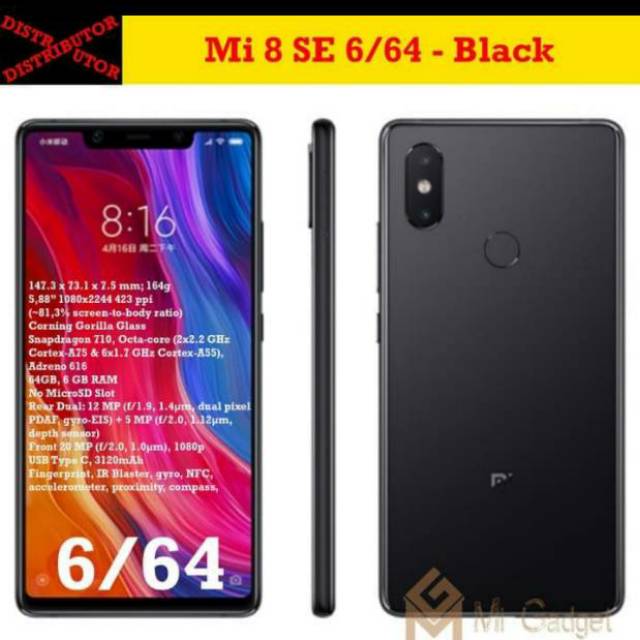 Xiaomi Mi 8 SE Ram 6/64 Garansi Distributor 1 Tahun