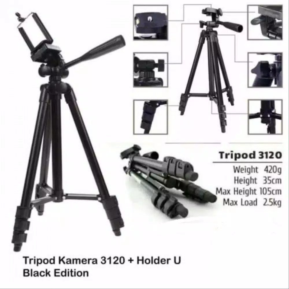 Weifeng Tripod 3120 - Tripod HP dan Kamera Universal + Free Holder U dan Tas Tripod Dudukan Kamera