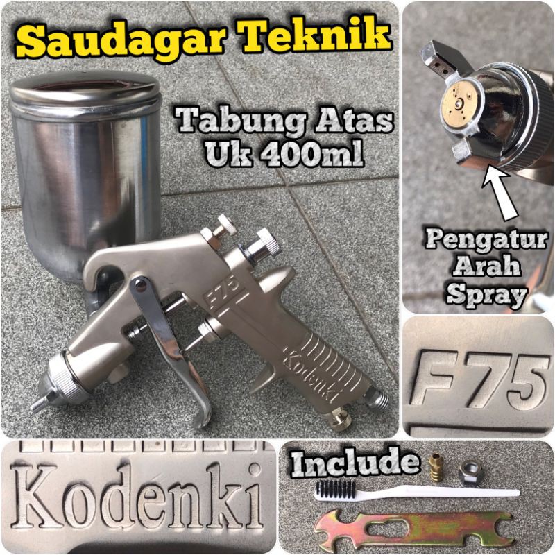 Spray gun tabung atas F75 G Alat semprot cat Kodenki F75G