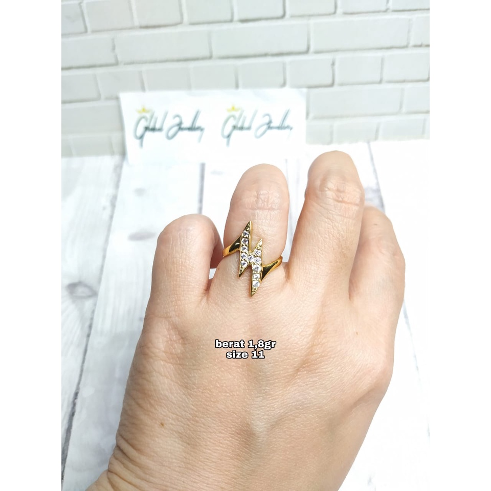 CINCIN GELOMBANG PETIR MATA GOLD PERAK ASLI S925 GLOBAL JEWELEERY CK057