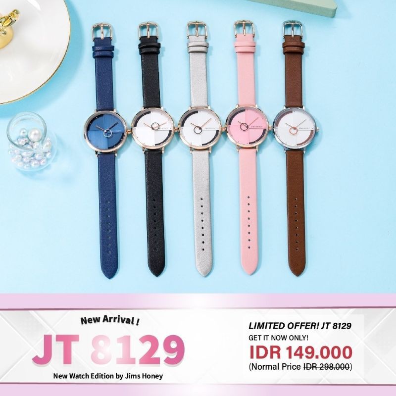 Jims Honey 8129 Watch Jam Tangan Wanita Promo Kecil Kulit Navy Coklat Hitam Pink Murah Ori Box