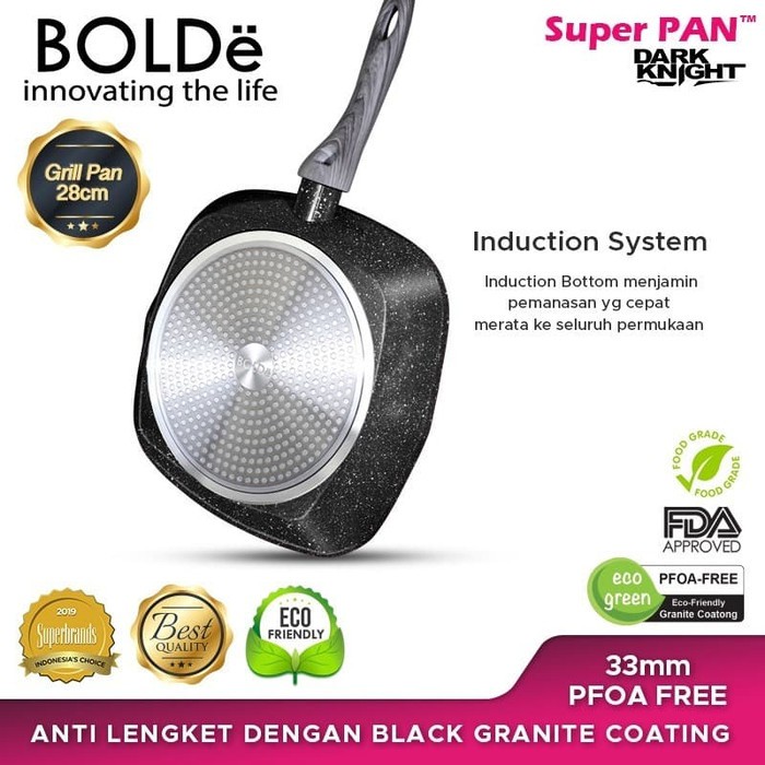 BOLDe SUPER GRILL PAN BLACK PINK 28 CM - Wajan Pemanggang Granite Coating