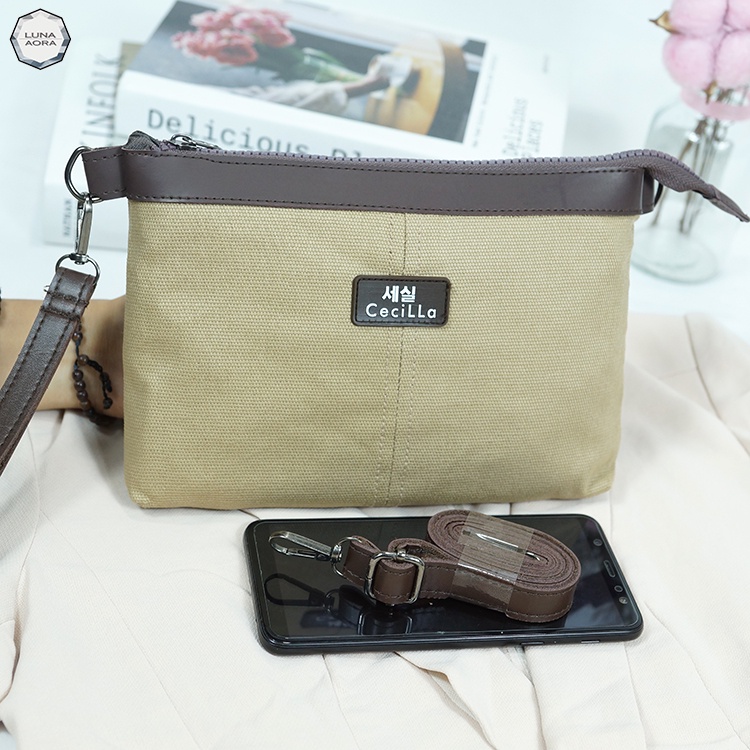 Luna Aura Tas Clutch Wanita Kanvas Cecilla Cv 09 Tas Tangan Wanita Banyak Ruang Tas Kanvas Elegan