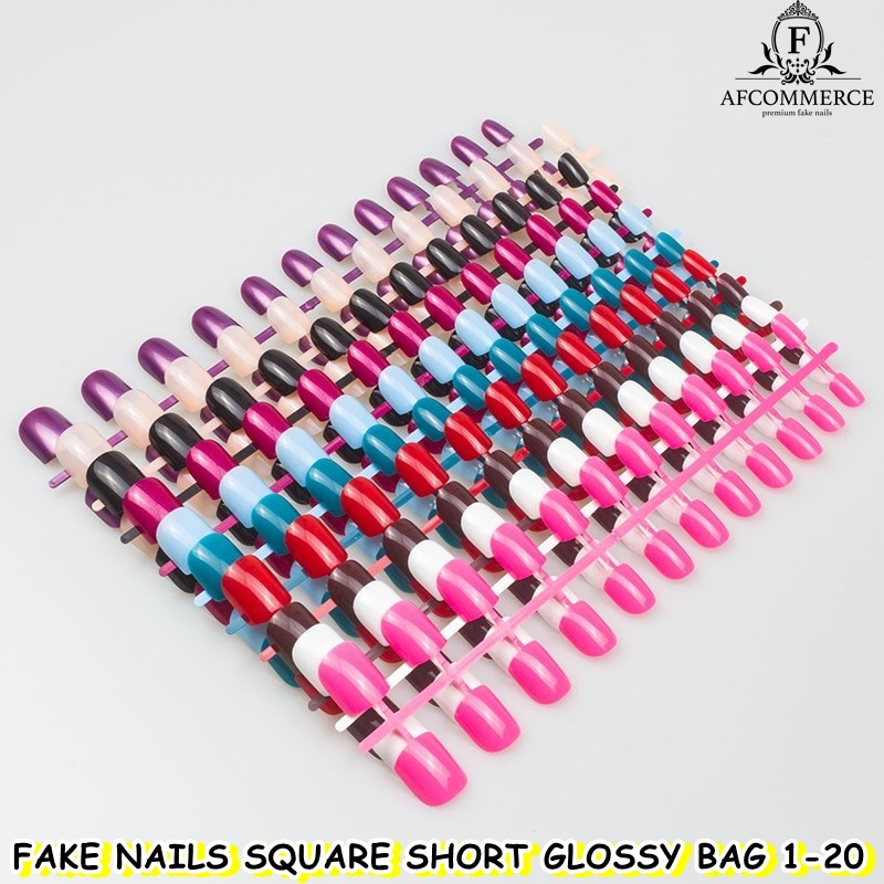 KUKU PALSU FAKE NAILS SQUARE SHORT GLOSSY STYLE 24PCS BAG 1A