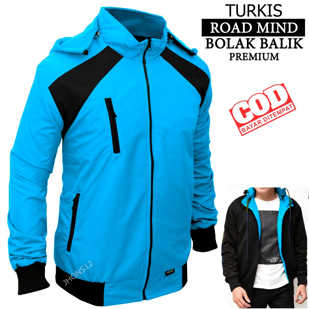 JAKET BOLAK BALIK 2IN1 ROAD MIND PREMIUM LIMITED JAKET PARASUT JAKET MOTOR PRIA WANITA ML XL XXL-RO TURKIS