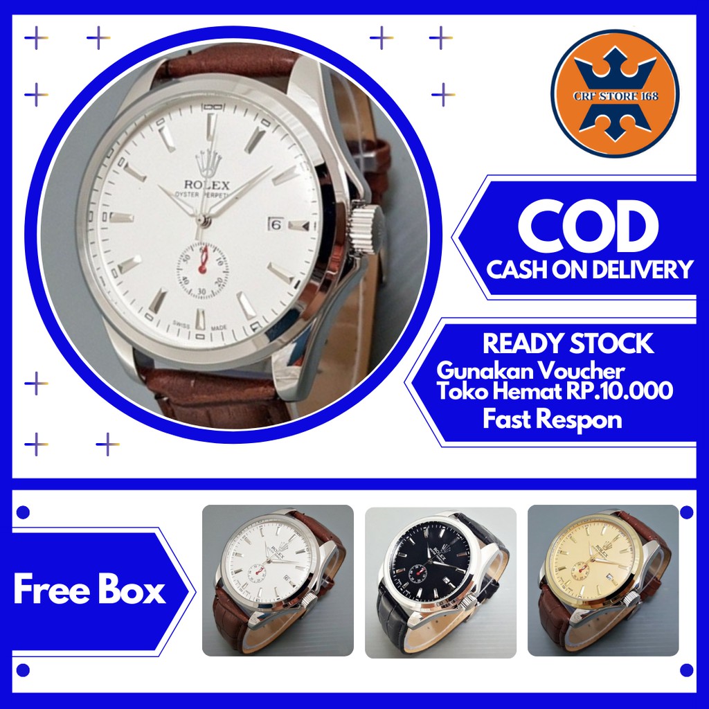 Jam Tangan Rolex Pria Cowok Automatic Otomatis Tali Kulit Anti Air Terbaru Keren Jakarta S34