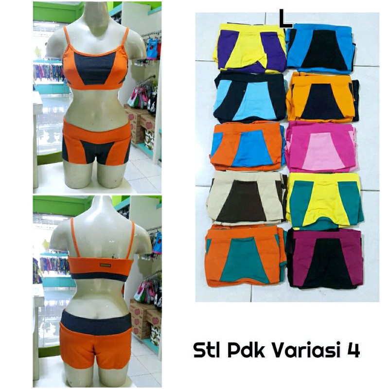 stelan sexy indoor senam zumba pakaian olahraga wanita hotpan bra katun baju pendek baju malam