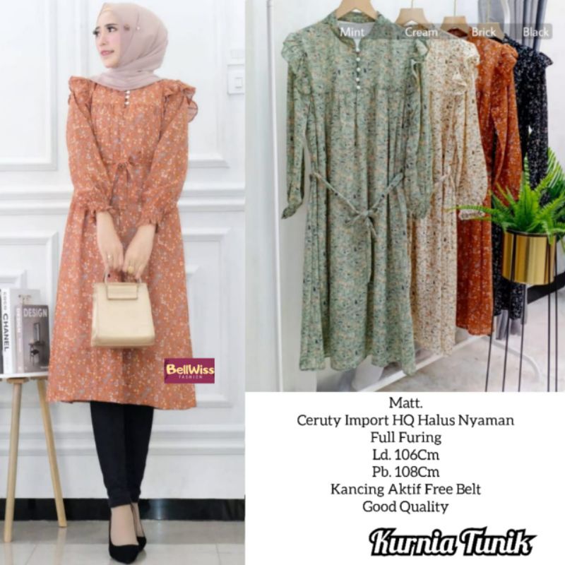 KURNIA TUNIK/TUNIK BAHAN CERUTY LD 106 PB108/TUNIK KEKINIAN/KOREAN STYLE/TUNIK CANTIK BEST SELLER