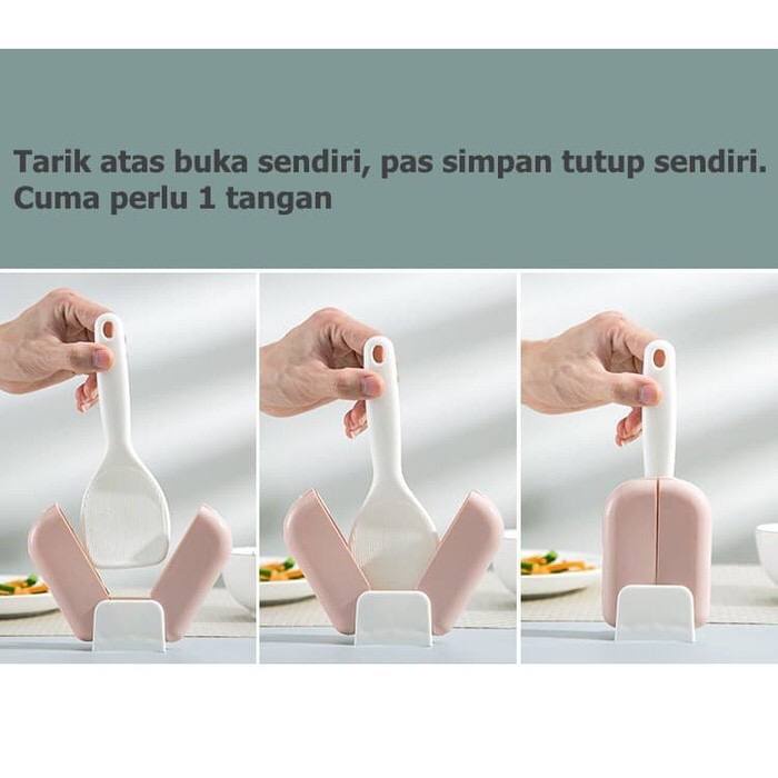 Tempat Sendok Nasi Plastik Rice Spoon Buka Tutup Holder - Centong Nasi Dengan Penutup Cover Otomatis