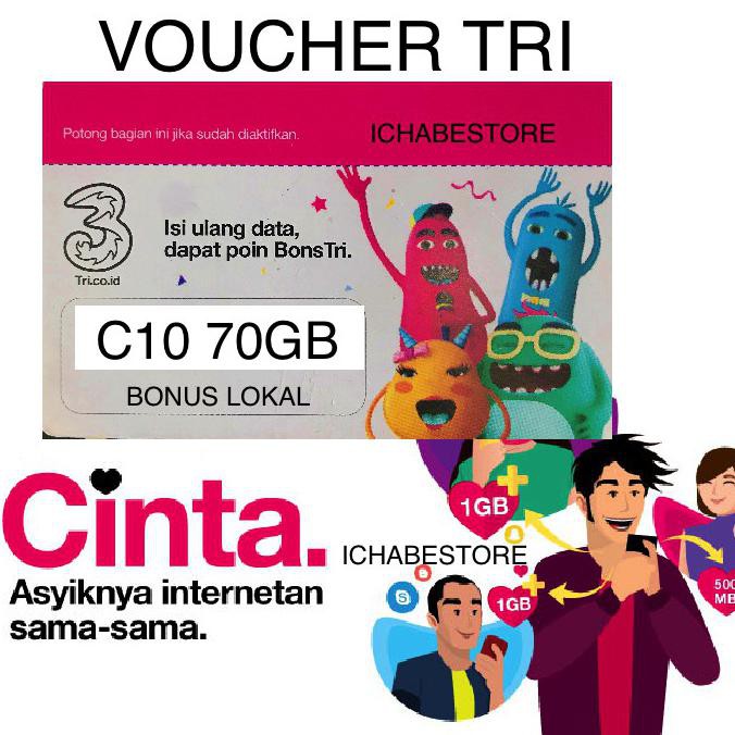 Jual Voucher Tri Cinta 10 70gb BONUS LOKAL kuota internet data c10 Murah
