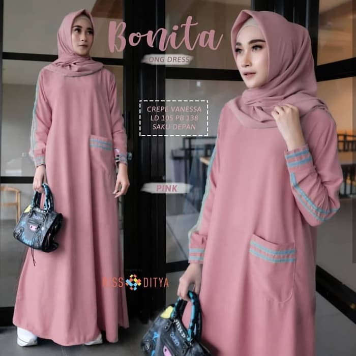 Baju Lebaran 2020 Shellasaukia Rt297 Baju Gamis Syari Wanita OD534  Muslim Bonita Dress Maxi Ter
