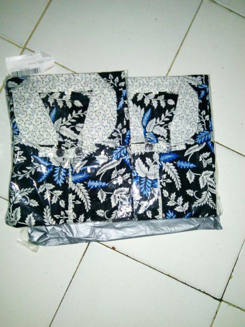 Batik Couple Seragam M L Xl Xxl Atasan Batik Wanita Pria Motif Blarak Biru