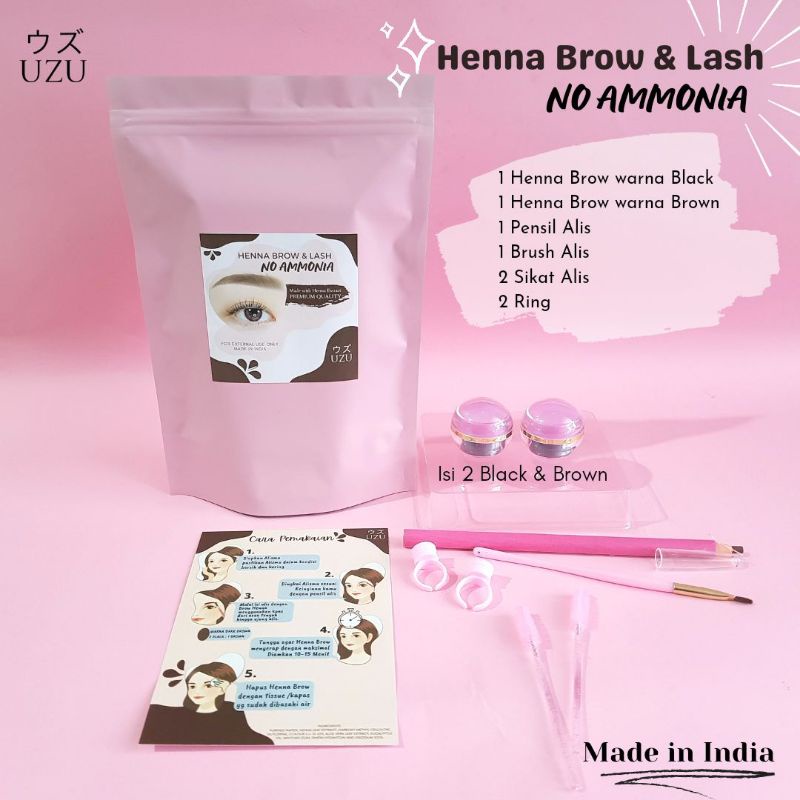 Uzu Henna Alis Set Brow Henna &amp; Lash / Eyebrow Tint Tahan Lama Halal isi 10 gr