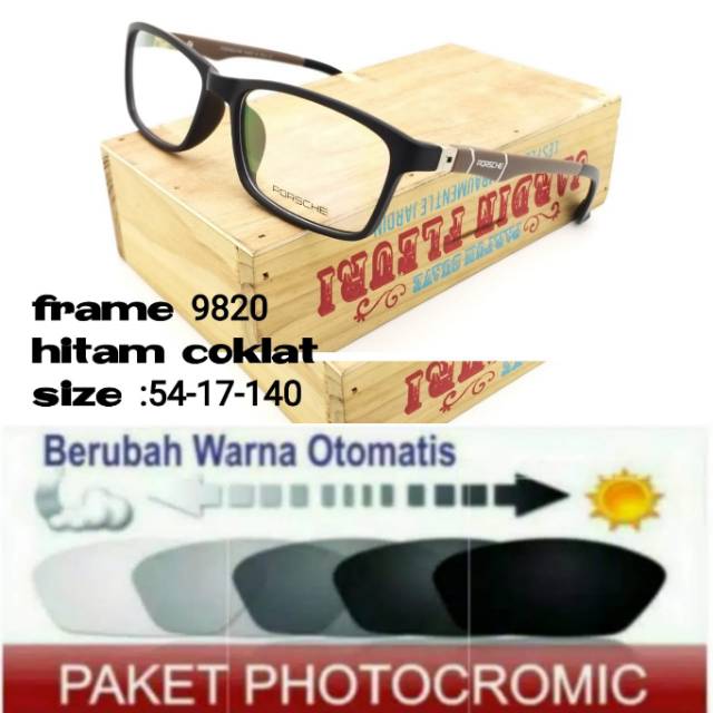 Frame Kacamata Pria Sporty Free Lensa PHOTOCROMIC / PHOTO GREY, Kaca mata Minus Plus Anti Radiasi