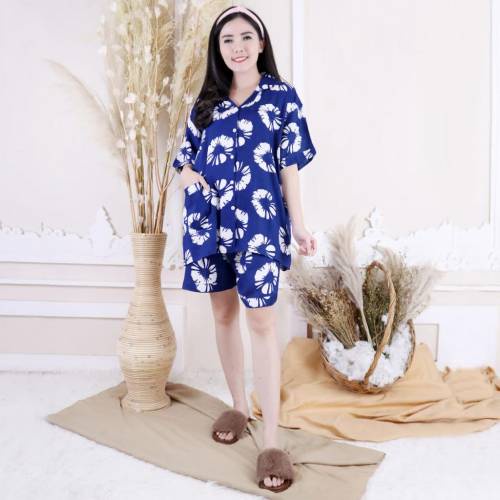 Setelan Piyama Wanita Pendek HP Satu Set Tie Dye Rosei Jumbo XXL Big Size Baju Tidur Wanita Cewek Casual Setelan Rayon One Set Cantik-CHELSEA NAVY