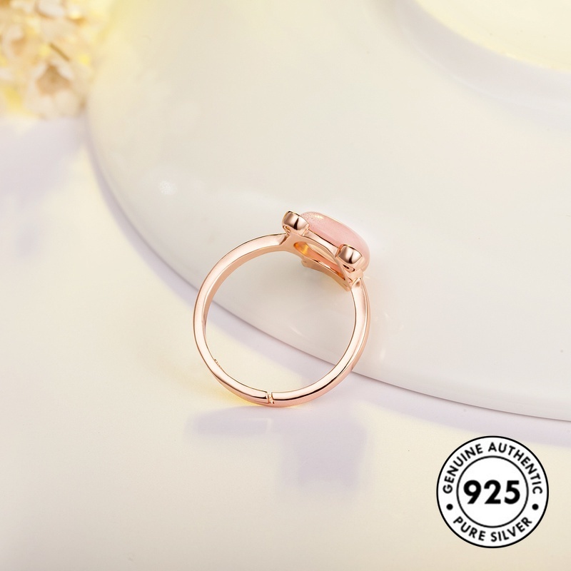 Cincin Sterling Silver 925 Model Beruang Dengan Kristal Warna Pink Untuk Wanita