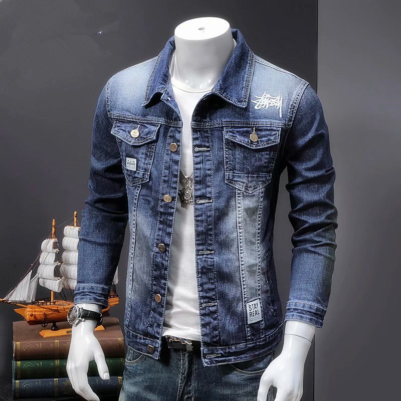 Tipis Workwear Jaket Denim Pria Korea Slim-Fit Tren Rompi Pria  jepang