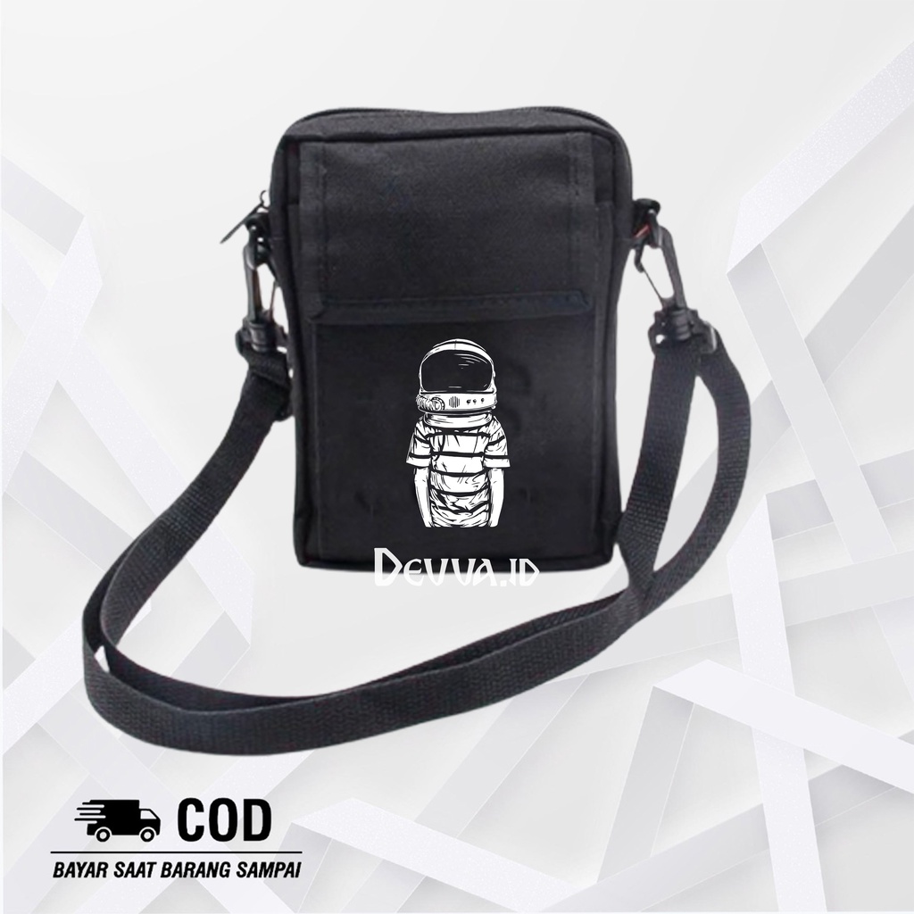 Tas Selempang Pria Wanita Kasual Astronout Tas Slempang Keren Sling Bag Bahu Unisex Bahan Kanvas | Devva.Id