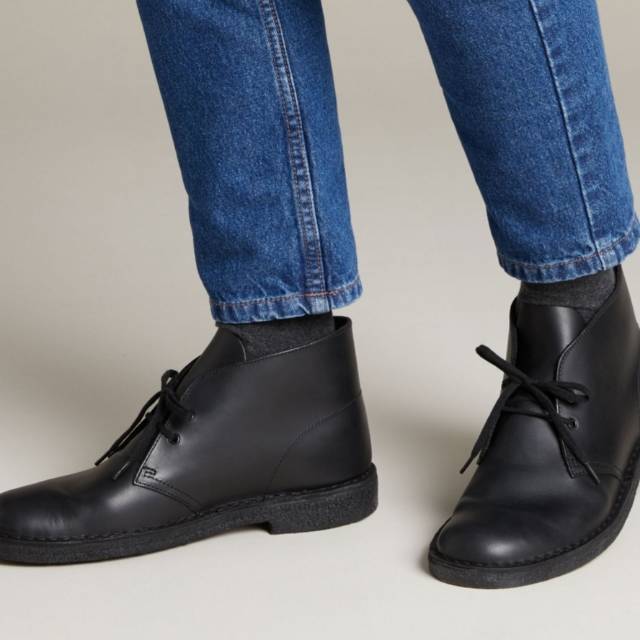 Clarks Desert Boots Black Leather 