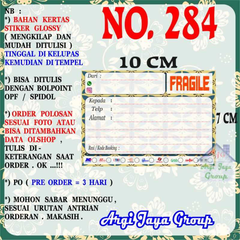 

Stiker Pengiriman - Sticker Alamat Olshop Murah Nomer 284 - 10x7 cm - Glossy