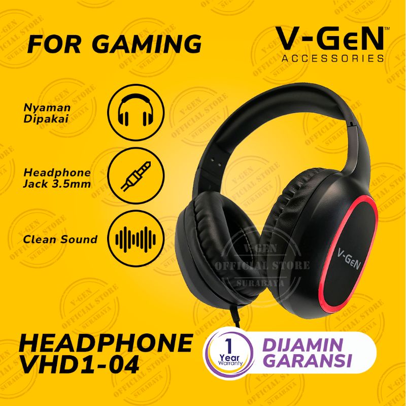 Headset Gaming V-GeN VHD1-04 Wired Headphone Extra Bass VGEN Gaming