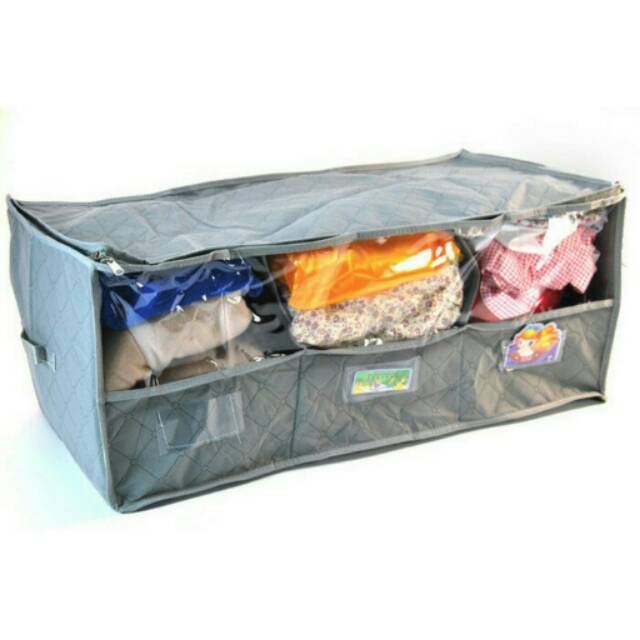 Bamboo storage box besar 3 sekat organizer penyimpanan pakaian