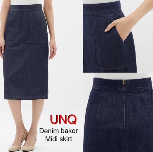 Uniqlo Denim Baker Midi Skirt