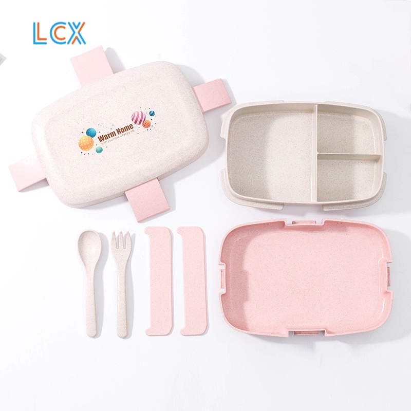 LCX Tempat makan/Lunch Box Jerami Gandum Kotak Makan Bento Anti Tumpah Single-Layer Kotak Bekal Tempat Makan